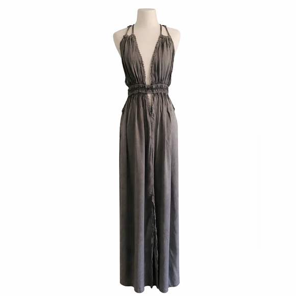 Raviya Dresses & Skirts - Raviya Charcoal Gray backless plunge Maxi Dress